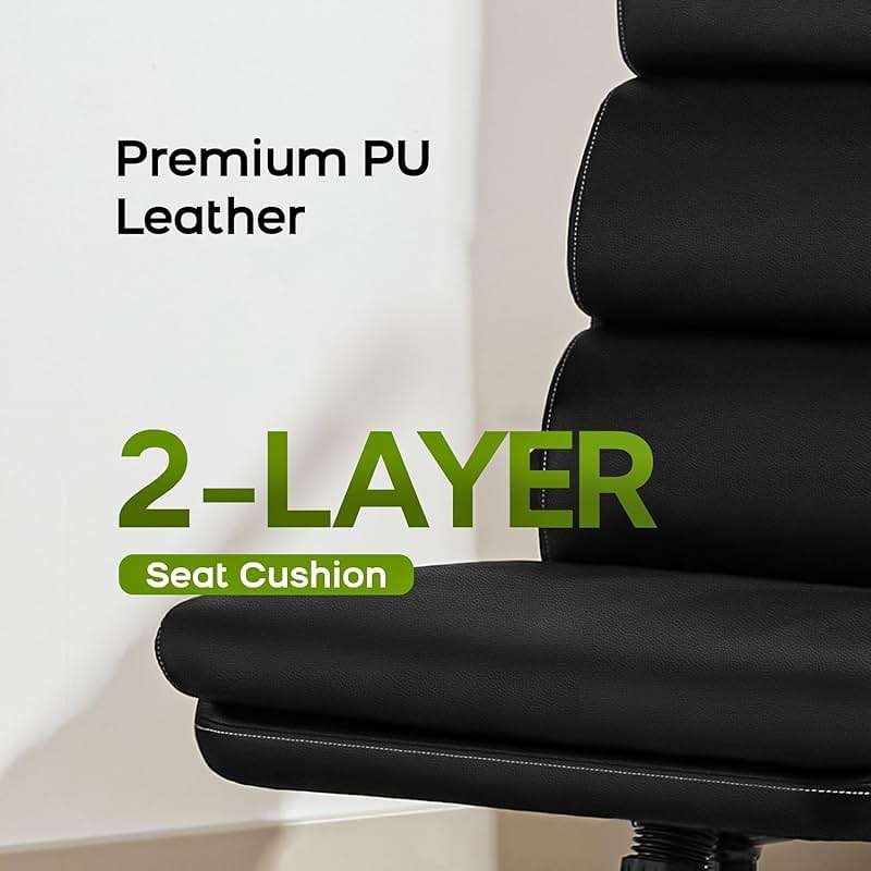 Drafting Chair Tall Office Chair with Padded Flip-up Armrests Executive Ergonomic Computer Standing Desk Chair with Comfortable Leather Backrest and Adjustable Footrest Ring (Black) - Image 4