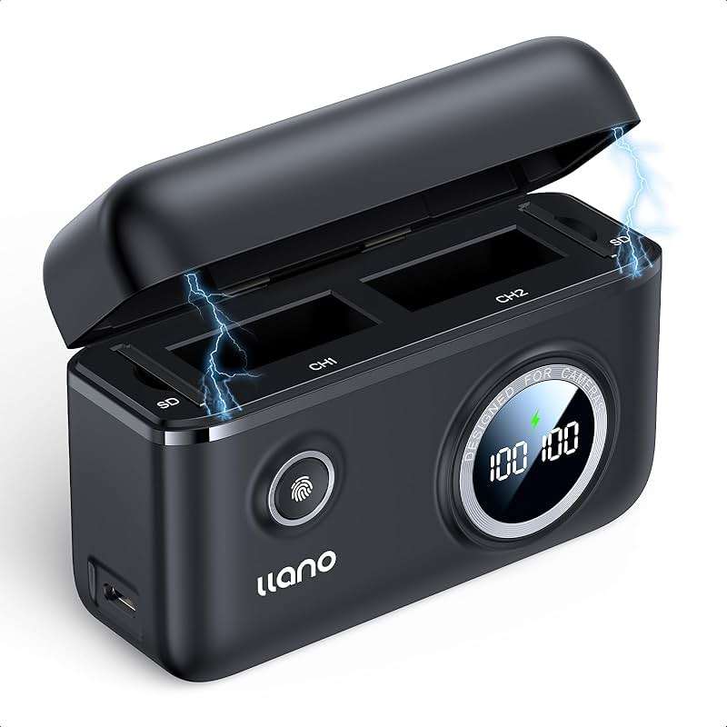 llano LP-E12 Dual Battery Charger for Canon EOS M50, M50 Mark II, M, M2, M10, M100, M200, Rebel SL1, PowerShot SX70 HS, 18W Quick Charge, Smart Digital Display, Magnetic Snap Cover - Image 1