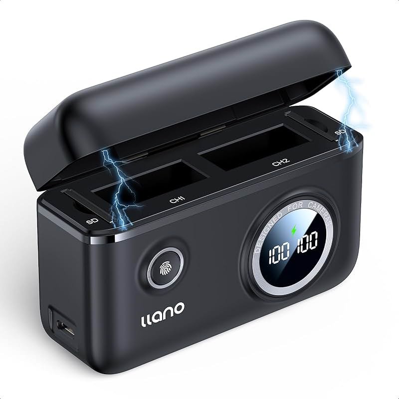 llano LP-E12 Dual Battery Charger for Canon EOS M50, M50 Mark II, M, M2, M10, M100, M200, Rebel SL1, PowerShot SX70 HS, 18W Quick Charge, Smart Digital Display, Magnetic Snap Cover - Product Image