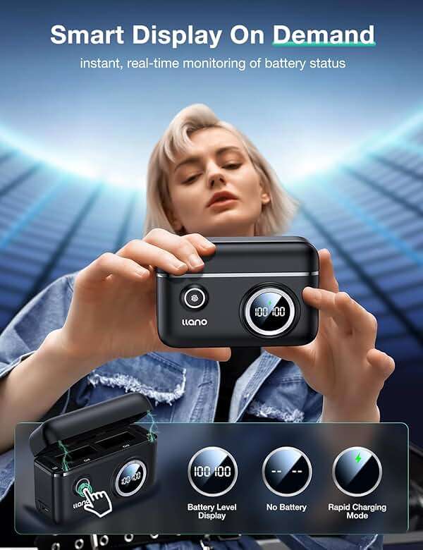 llano LP-E12 Dual Battery Charger for Canon EOS M50, M50 Mark II, M, M2, M10, M100, M200, Rebel SL1, PowerShot SX70 HS, 18W Quick Charge, Smart Digital Display, Magnetic Snap Cover - Image 4