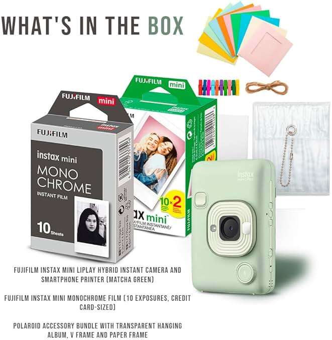 Fujifilm Instax Mini LiPlay Hybrid Instant Camera and Smartphone Printer (Matcha Green) Bundle with Instax Mini Twin Film Pack (20 Exposures), Instax Mini Monochrome Film, and Accessory Kit (4 Items) - Image 5