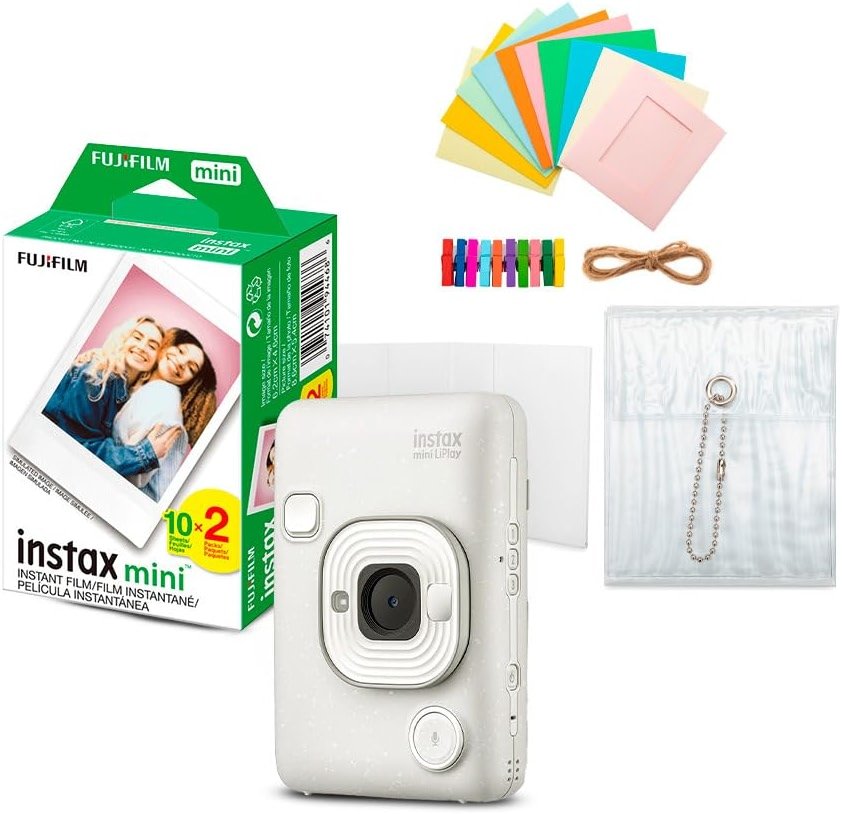 Fujifilm Instax Mini LiPlay Hybrid Instant Camera and Smartphone Printer (Misty White) Bundle with Instax Mini Twin Film Pack (20 Exposures), and Accessory Kit (3 Items) - Product Image