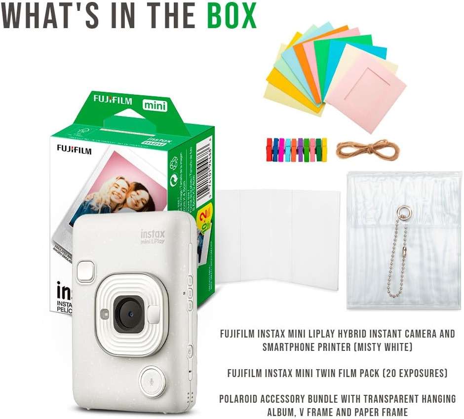 Fujifilm Instax Mini LiPlay Hybrid Instant Camera and Smartphone Printer (Misty White) Bundle with Instax Mini Twin Film Pack (20 Exposures), and Accessory Kit (3 Items) - Image 7