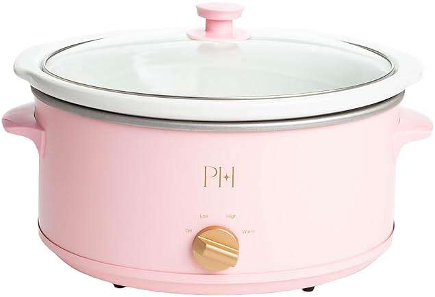Paris Hilton 6-Quart Manual Slow Cooker, Naturally Nonstick Stoneware Ceramic Insert, Three Settings (Low, High, Warm), Dishwasher Safe Family Size Slow Cooker, Pink - Image 1