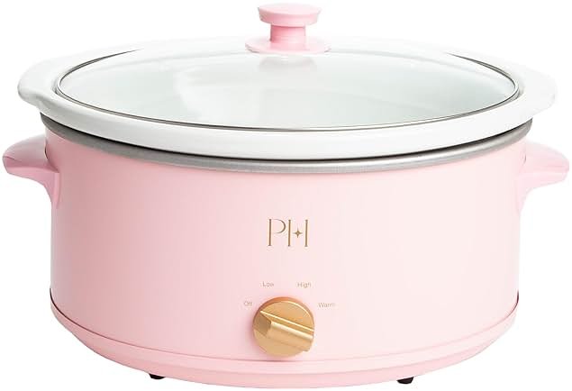 Paris Hilton 6-Quart Manual Slow Cooker, Naturally Nonstick Stoneware Ceramic Insert, Three Settings (Low, High, Warm), Dishwasher Safe Family Size Slow Cooker, Pink - Product Image