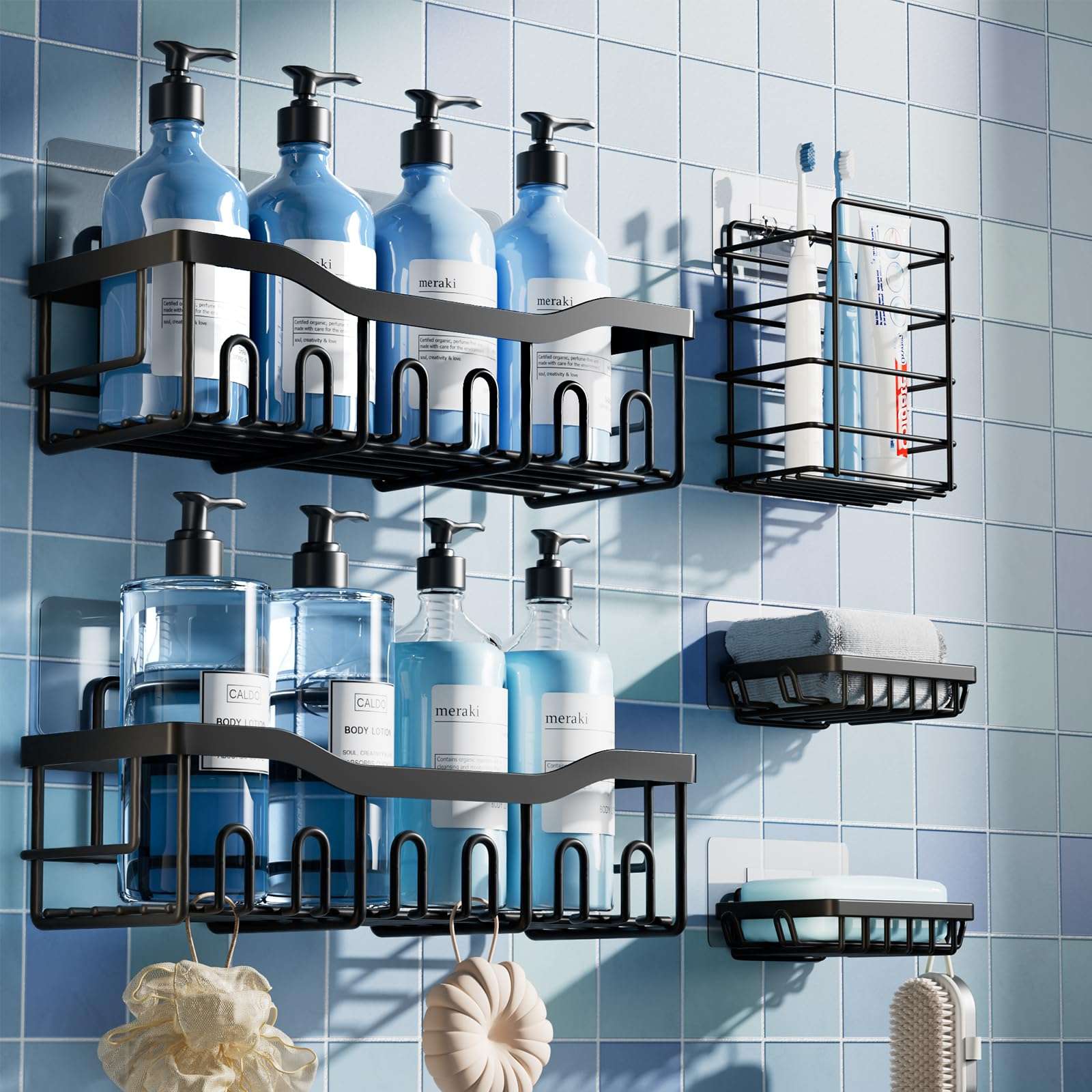 EUDELE 5-Pack Rustproof Stainless Steel Shower Caddy Set– No Drill Adhesive Bathroom Organizer, Space-Saving Shower Shelves for Apartment Essentials, Bathroom/Kitchen Storage Home Decor-L Size - Image 1