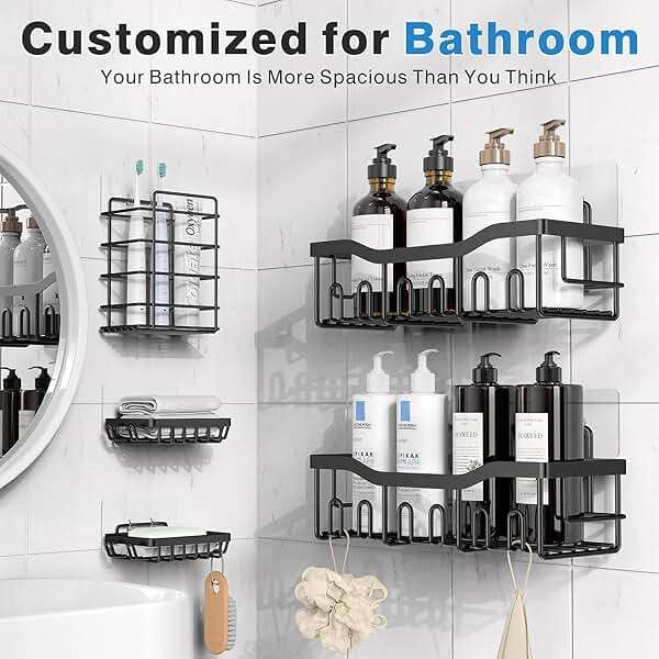 EUDELE 5-Pack Rustproof Stainless Steel Shower Caddy Set– No Drill Adhesive Bathroom Organizer, Space-Saving Shower Shelves for Apartment Essentials, Bathroom/Kitchen Storage Home Decor-L Size - Image 3