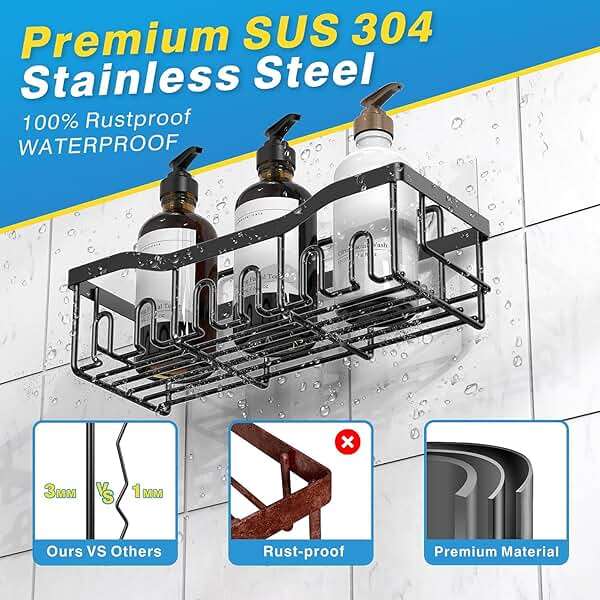 EUDELE 5-Pack Rustproof Stainless Steel Shower Caddy Set– No Drill Adhesive Bathroom Organizer, Space-Saving Shower Shelves for Apartment Essentials, Bathroom/Kitchen Storage Home Decor-L Size - Image 6