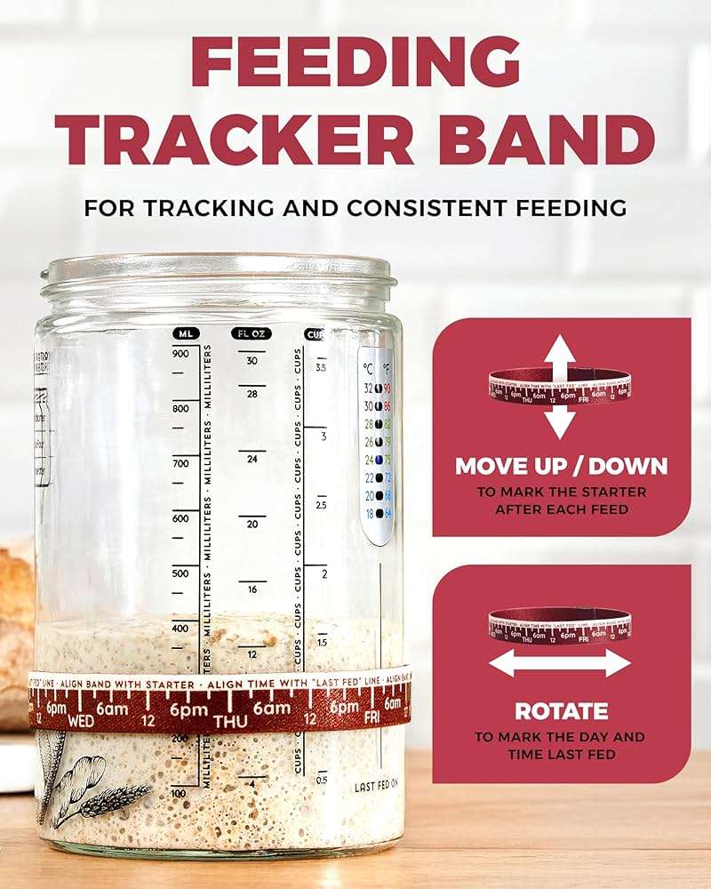 Superbaking Sourdough Starter Jar, Beginner Sourdough Starter Kit, 34oz Wide Mouth Sour Dough Glass Jar with Guides & Recipes, Sourdough Bread Baking Supplies, Sourdough Container Crock - Image 6
