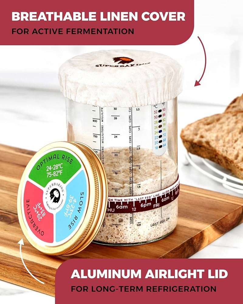 Superbaking Sourdough Starter Jar, Beginner Sourdough Starter Kit, 34oz Wide Mouth Sour Dough Glass Jar with Guides & Recipes, Sourdough Bread Baking Supplies, Sourdough Container Crock - Image 7