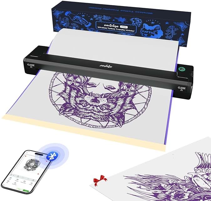 PeriPage P90 Wireless Tattoo Stencil Printer - Portable Thermal Printer with Bluetooth & USB for Smartphone/PC, 5 Free Stencil Papers & USB-C Cable Included, Professional & Beginner - Product Image