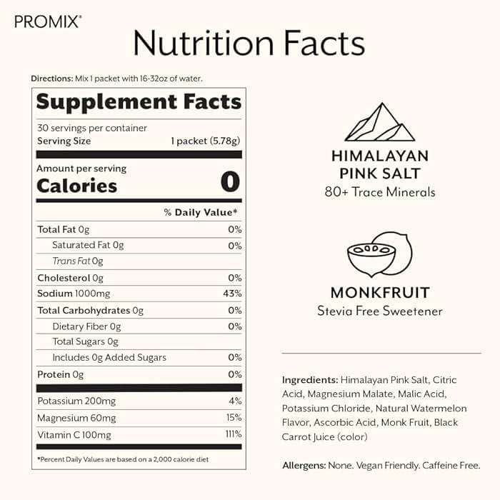 ProMix Nutrition Electrolytes Powder Hydration Packets - Himalayan Pink Salt, Magnesium, Potassium, Vitamin C - Salted Watermelon, Lightly Sweetened - 30 Servings (Pack of 30) - Image 2