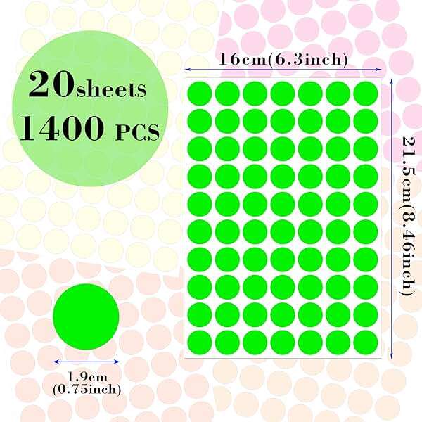 Dot Stickers 3/4 Inch Fluorescent Circle Sticker 1400pcs Round Writable Colored Sticker Neon Color Coding Labels in 5 Colors Garage Sale Stickers for Office Market Sale - Image 2