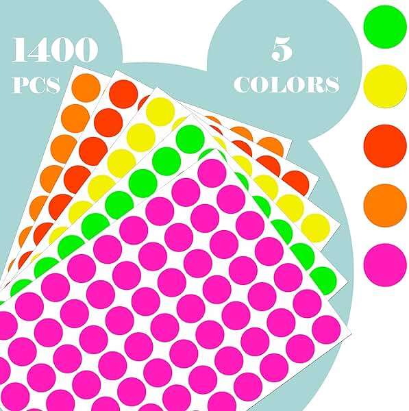 Dot Stickers 3/4 Inch Fluorescent Circle Sticker 1400pcs Round Writable Colored Sticker Neon Color Coding Labels in 5 Colors Garage Sale Stickers for Office Market Sale - Image 3