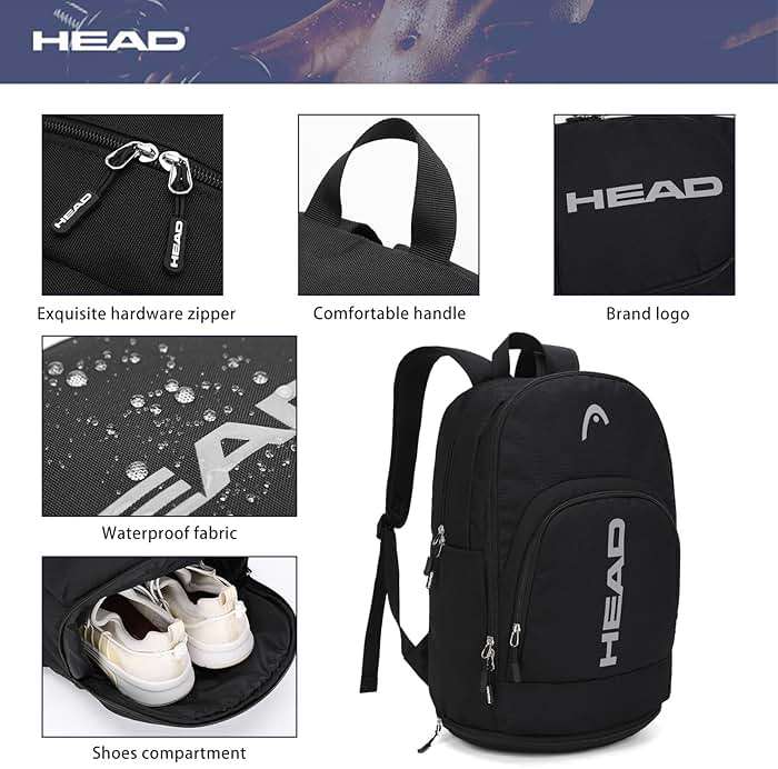 HEAD Waterproof Travel Backpack for Men, Lightweight 15.6 Inch Laptop Backpack with Shoes Compartment, Casual Daypack College Backpacks with 8 Pockets for Overnight/Sports Gym/Work/Fitness - Image 8