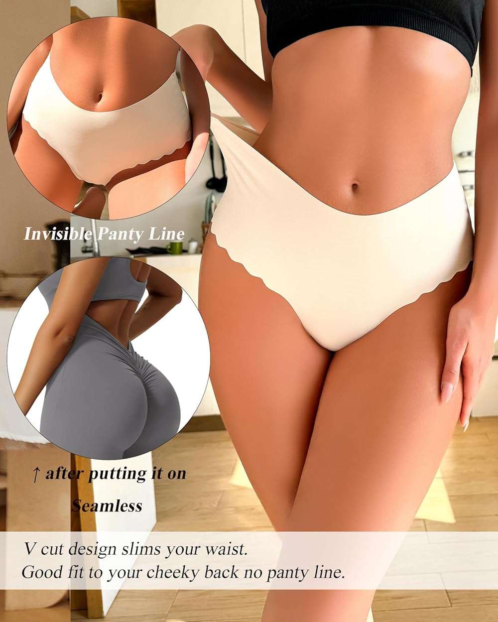 Sth Big High Waisted Seamless Underwear for Women No Show Panties Cheeky Scalloped Edge Bikini Breathable Briefs 6 Pack - Image 2