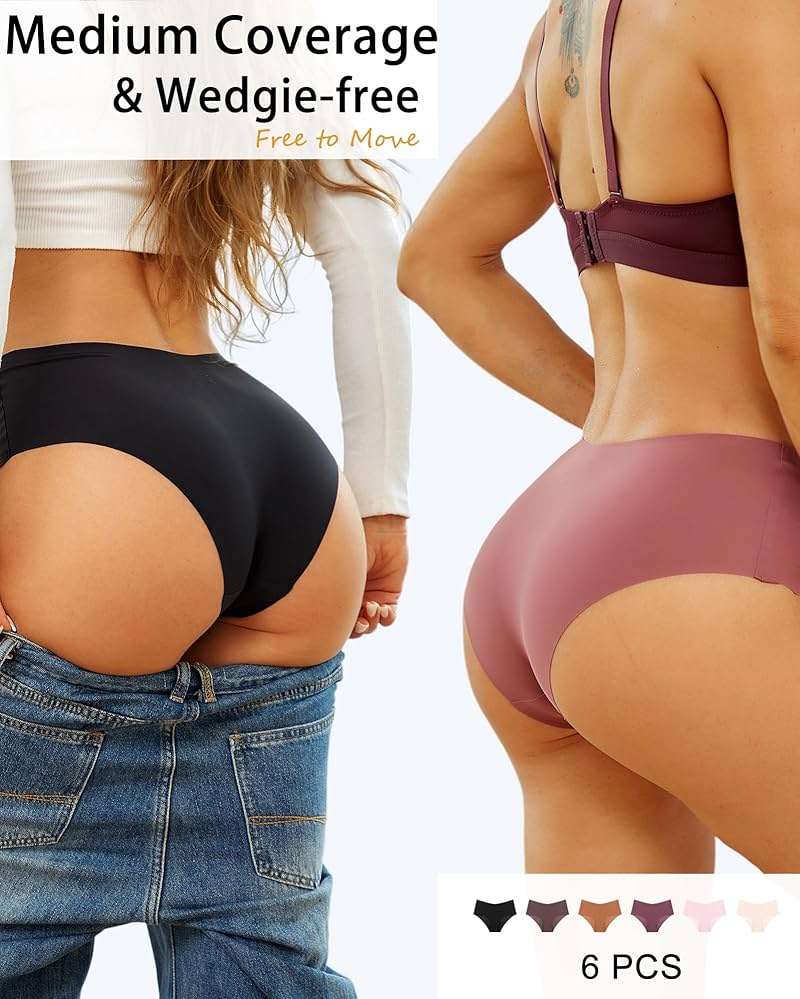 Sth Big High Waisted Seamless Underwear for Women No Show Panties Cheeky Scalloped Edge Bikini Breathable Briefs 6 Pack - Image 3
