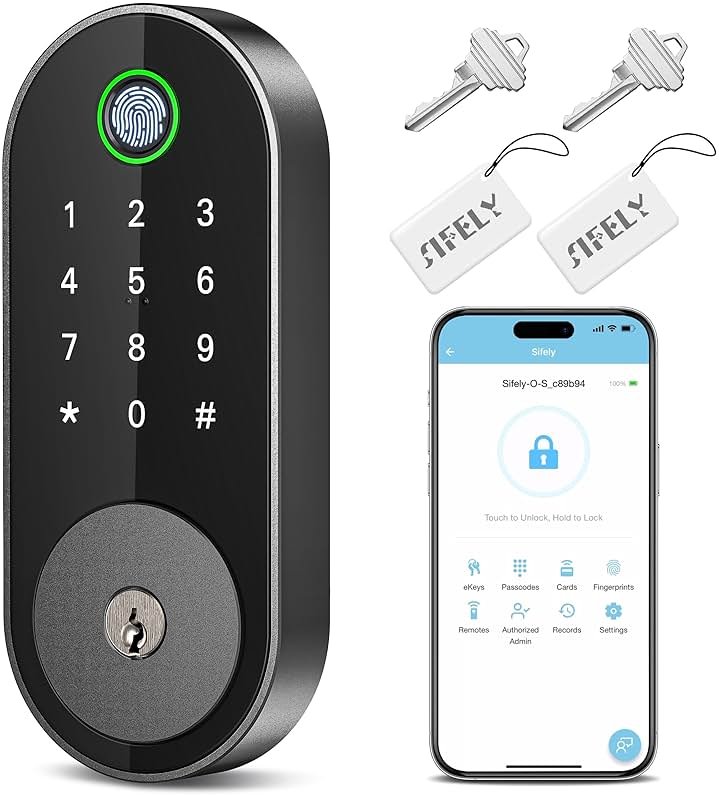 Fingerprint Smart Deadbolt with Keypad – Keyless Entry Lock for Home, Apartment, Office, Airbnb, Rental, Kids & Seniors, App & Code Access, Auto-Lock, Easy DIY Install, Compatible with Alexa & Google - Product Image