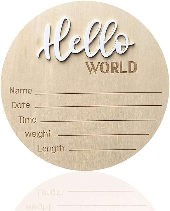 Baby Announcement Sign, 5.9 Inch Wooden Hello World Newborn Signs, Birth Announcement Sign, Baby Shower Hospital Nursery for Newborn Boys and Girls (White) - Image 1