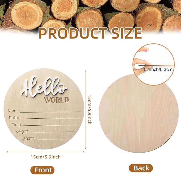 Baby Announcement Sign, 5.9 Inch Wooden Hello World Newborn Signs, Birth Announcement Sign, Baby Shower Hospital Nursery for Newborn Boys and Girls (White) - Image 3
