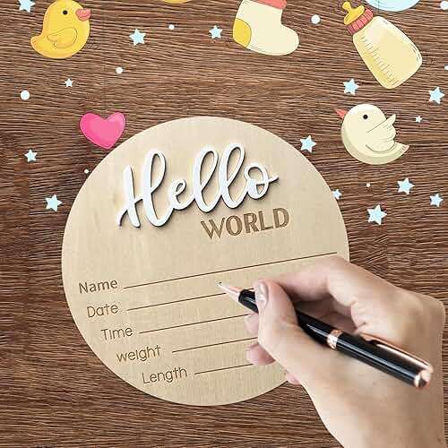 Baby Announcement Sign, 5.9 Inch Wooden Hello World Newborn Signs, Birth Announcement Sign, Baby Shower Hospital Nursery for Newborn Boys and Girls (White) - Image 4