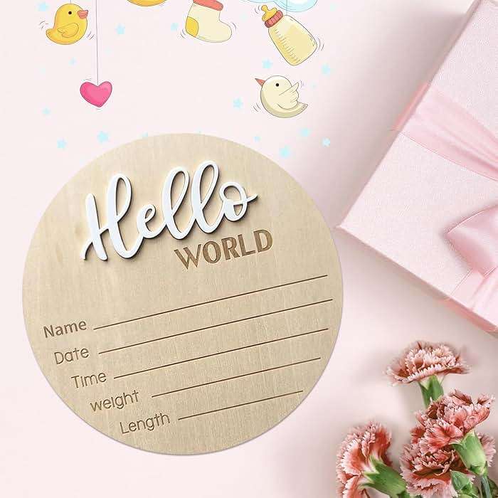 Baby Announcement Sign, 5.9 Inch Wooden Hello World Newborn Signs, Birth Announcement Sign, Baby Shower Hospital Nursery for Newborn Boys and Girls (White) - Image 5