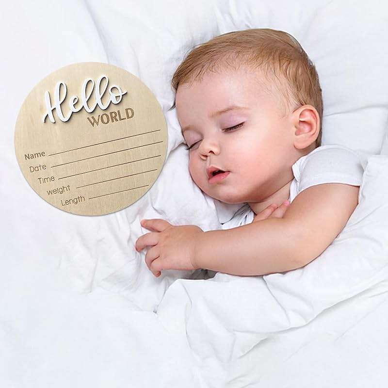 Baby Announcement Sign, 5.9 Inch Wooden Hello World Newborn Signs, Birth Announcement Sign, Baby Shower Hospital Nursery for Newborn Boys and Girls (White) - Image 6