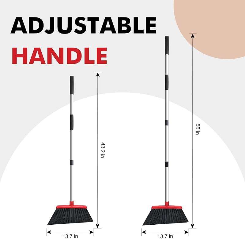 Heavy Duty Broom, 55 Inch Long Handle Outdoor Large Angle Brooms, Commercial Broom for Sweeping Indoor, for Home Garage Kitchen Office Courtyard Lobby Patio Lawn Concrete - Image 2