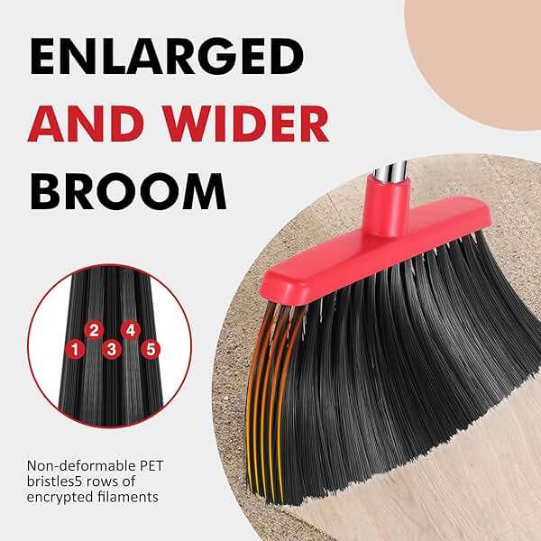 Heavy Duty Broom, 55 Inch Long Handle Outdoor Large Angle Brooms, Commercial Broom for Sweeping Indoor, for Home Garage Kitchen Office Courtyard Lobby Patio Lawn Concrete - Image 4