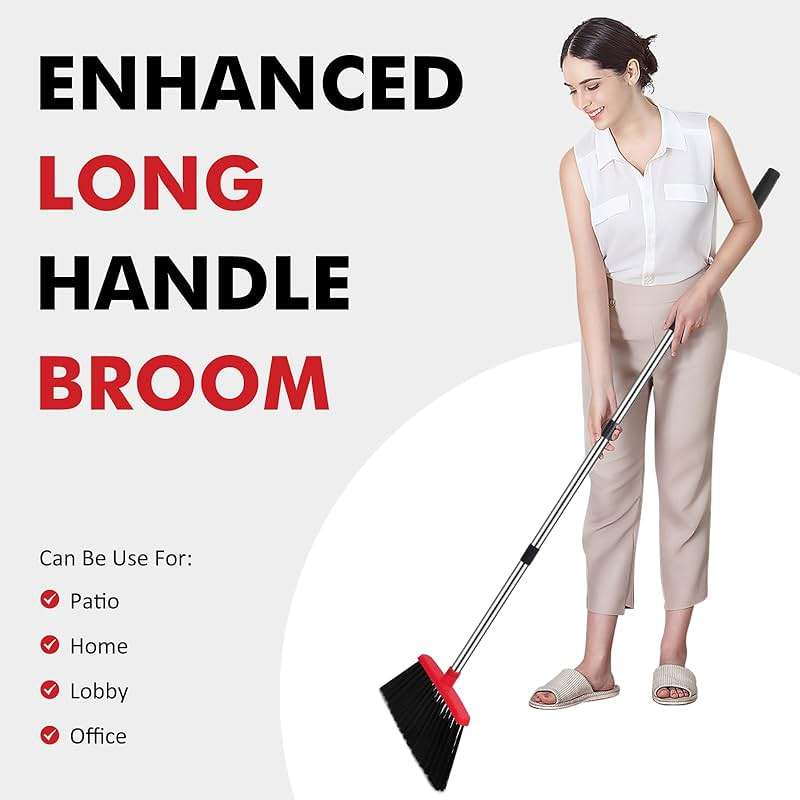 Heavy Duty Broom, 55 Inch Long Handle Outdoor Large Angle Brooms, Commercial Broom for Sweeping Indoor, for Home Garage Kitchen Office Courtyard Lobby Patio Lawn Concrete - Image 7
