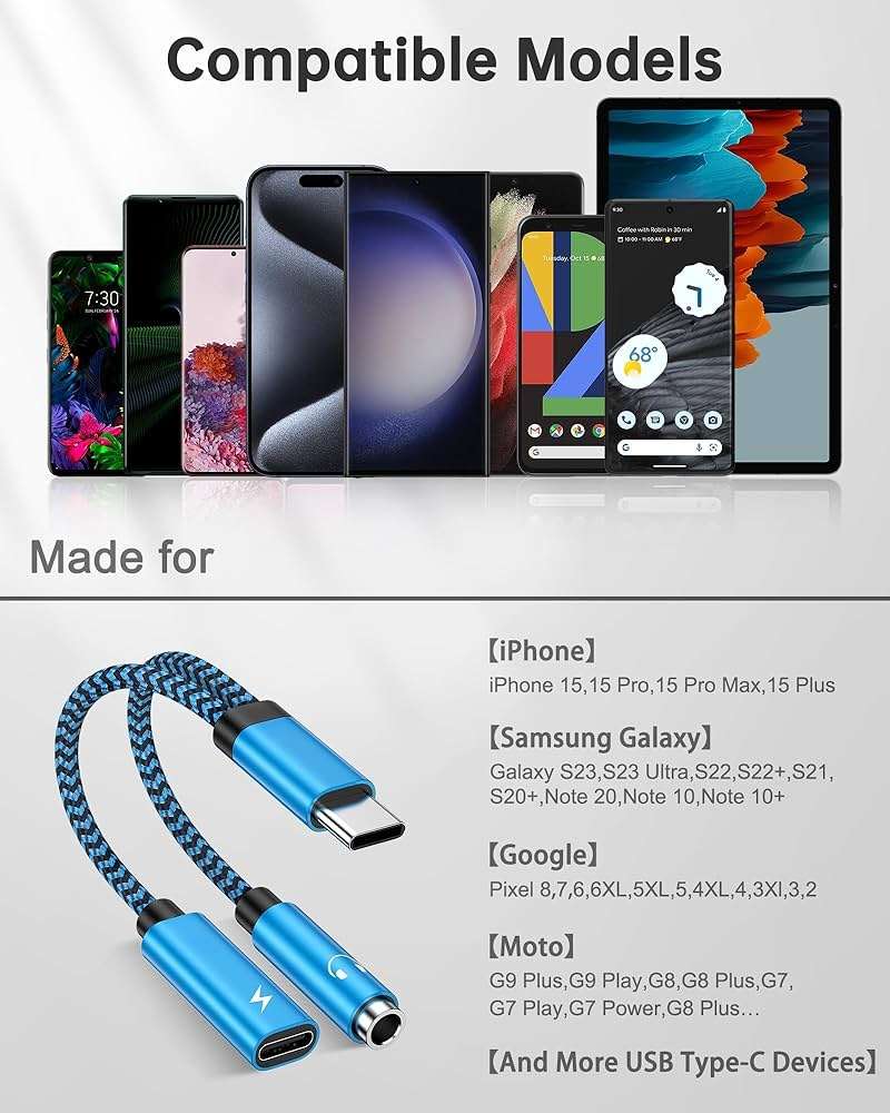2-Pack 2-in-1 USB-C to 3.5mm Aux Adapter, Android Dongle C to C Fast Charging for Apple iPhone 17e 17 16 Samsung Galaxy Headphone Jack Adapter 60W Auxiliar Audio Cord Adoptor Male to Female Converter - Image 7