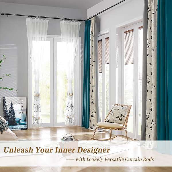 Corner Curtain Rod for Windows 30 to 136 Inches, L-shaped Curved Heavy Duty Corner Window Curtain Rods, Adjustable Renter Friendly 1 Inch Black Drapery Rods for Bedroom Living Room - Image 2