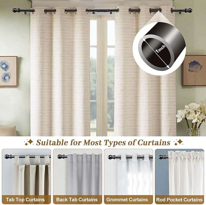 Corner Curtain Rod for Windows 30 to 136 Inches, L-shaped Curved Heavy Duty Corner Window Curtain Rods, Adjustable Renter Friendly 1 Inch Black Drapery Rods for Bedroom Living Room - Image 3