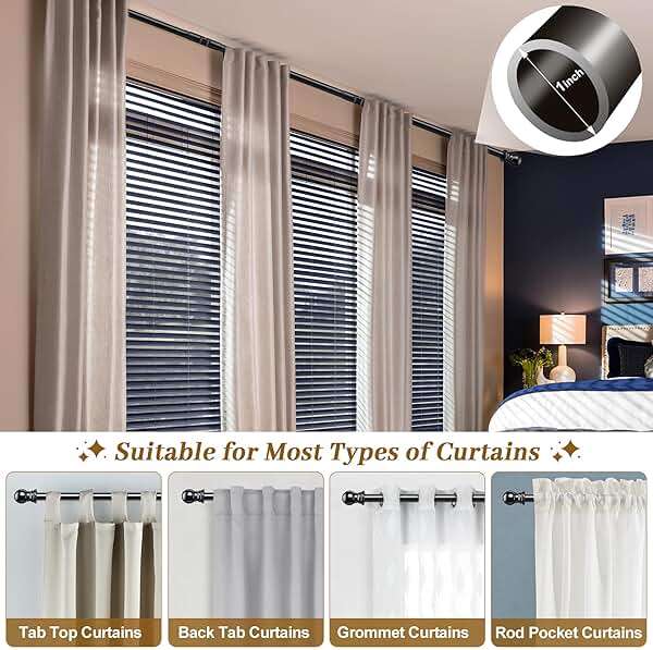 Bay Window Curtain Rods, U shaped Adjustable Curved Curtain Rods for Windows 59 to 184 Inches, Black 1 inch Renter Friendly Heavy Duty Curtain Rods with Brackets for Bedroom, Living Room Curtains - Image 2