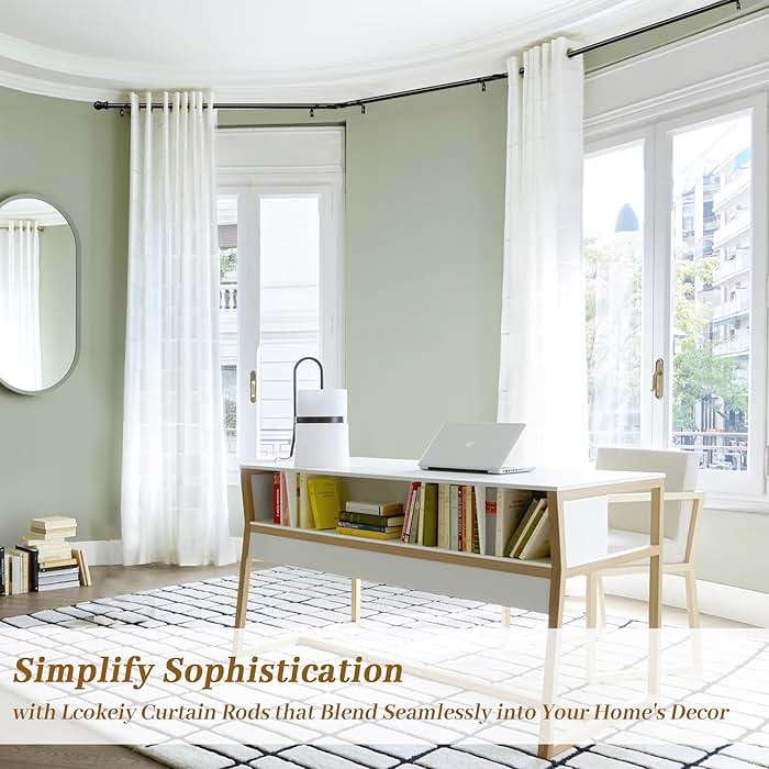 Bay Window Curtain Rods, U shaped Adjustable Curved Curtain Rods for Windows 59 to 184 Inches, Black 1 inch Renter Friendly Heavy Duty Curtain Rods with Brackets for Bedroom, Living Room Curtains - Image 8