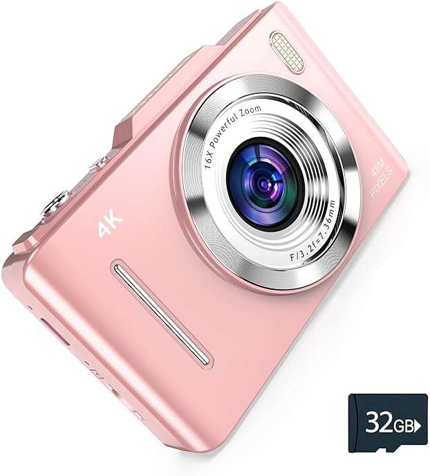4K Digital Camera - 48MP Photos 32GB SD Card & Lanyard Included - Travel-Friendly, Digital Point and Shoot Camera, Kid-Sized, Small Camera Gift for Kids, Girls, Students & Teens - Image 1