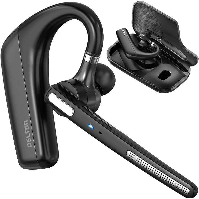Ultralight Bluetooth Headset with Noise Cancelling Microphone, Bluetooth Earpiece with Carrying Case, Wireless Headset for PC/Laptop, Compatible with MS Teams, Zoom, Google Meet, and More - Black - Image 1