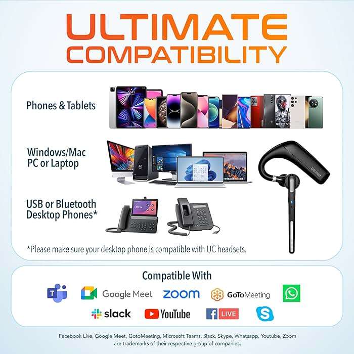 Ultralight Bluetooth Headset with Noise Cancelling Microphone, Bluetooth Earpiece with Carrying Case, Wireless Headset for PC/Laptop, Compatible with MS Teams, Zoom, Google Meet, and More - Black - Image 5