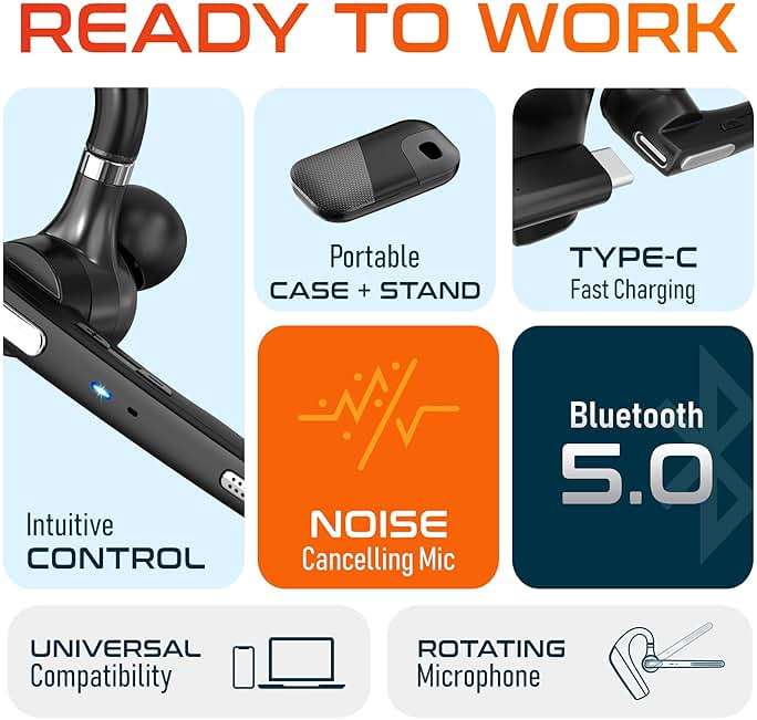 Ultralight Bluetooth Headset with Noise Cancelling Microphone, Bluetooth Earpiece with Carrying Case, Wireless Headset for PC/Laptop, Compatible with MS Teams, Zoom, Google Meet, and More - Black - Image 7