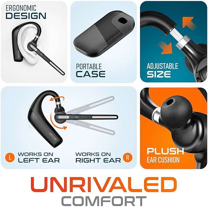 Ultralight Bluetooth Headset with Noise Cancelling Microphone, Bluetooth Earpiece with Carrying Case, Wireless Headset for PC/Laptop, Compatible with MS Teams, Zoom, Google Meet, and More - Black - Image 8