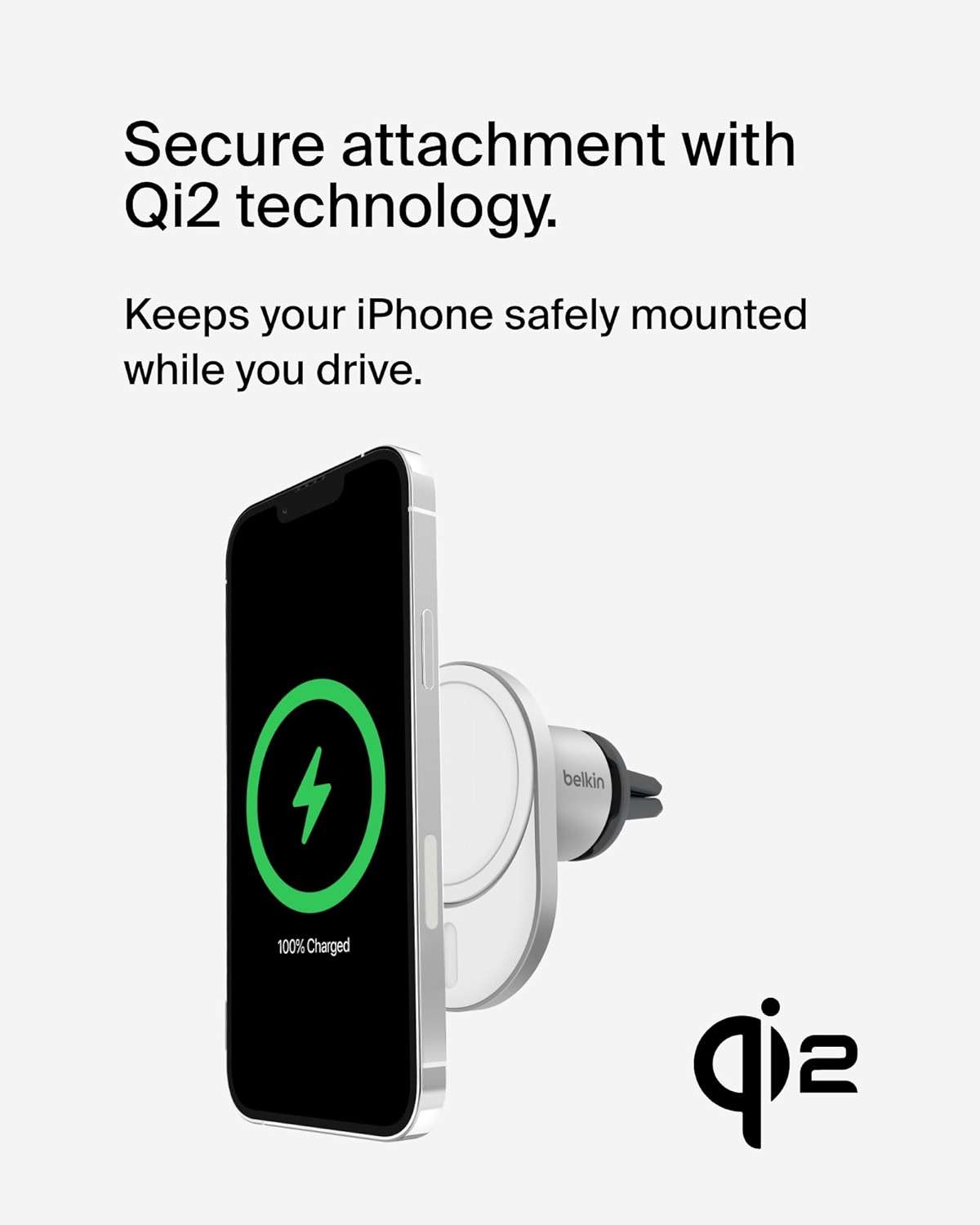 Belkin MagSafe-Compatible Wireless Car Charger 15W, Fast Charging Wireless Charger - Powerful Magnetic Vent Holder for iPhone 17, 16, 15, 14, 13 Series, Pixel 10, Secure Car Phone Mount - White - Image 3