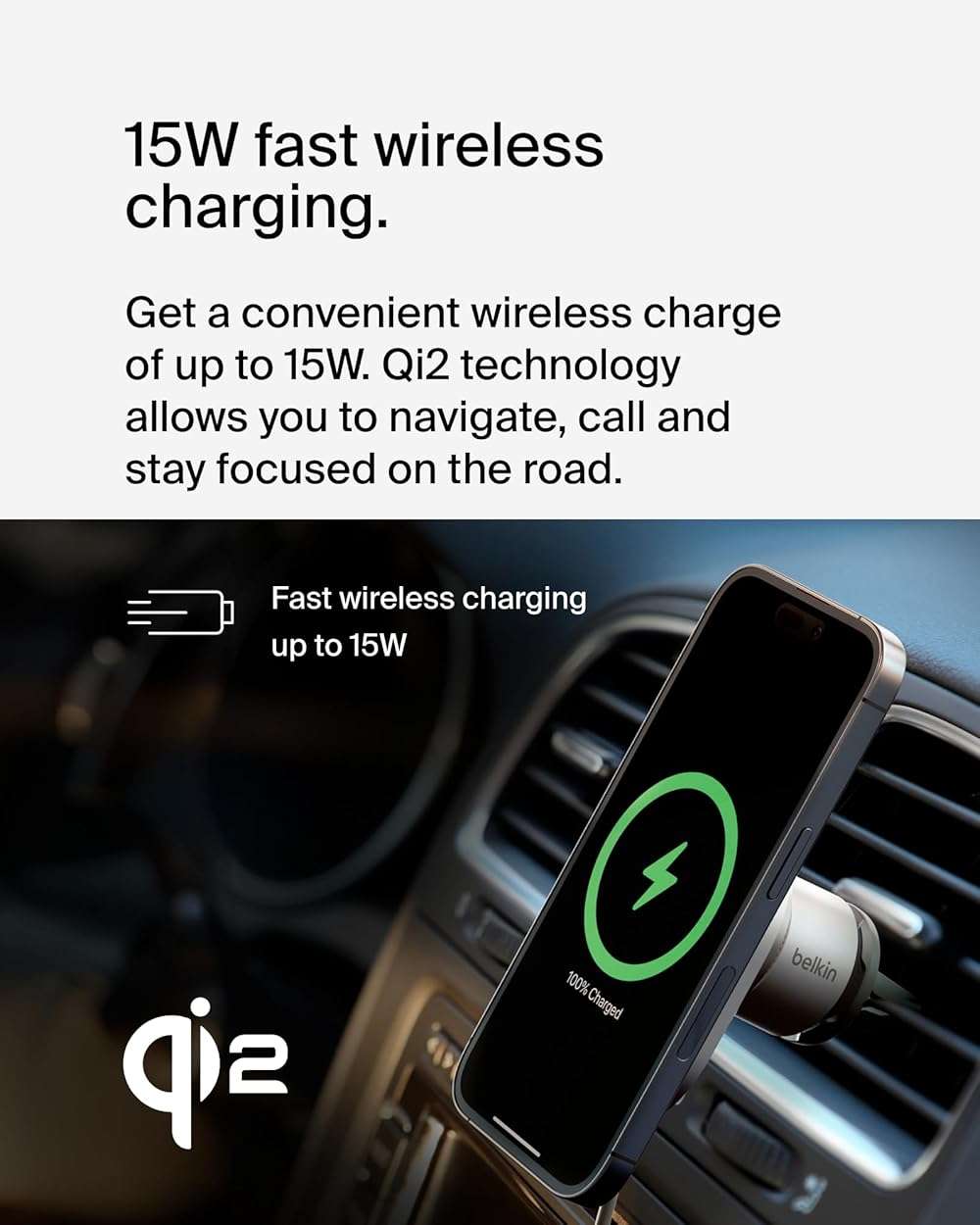 Belkin MagSafe-Compatible Wireless Car Charger 15W, Fast Charging Wireless Charger - Powerful Magnetic Vent Holder for iPhone 17, 16, 15, 14, 13 Series, Pixel 10, Secure Car Phone Mount - White - Image 8