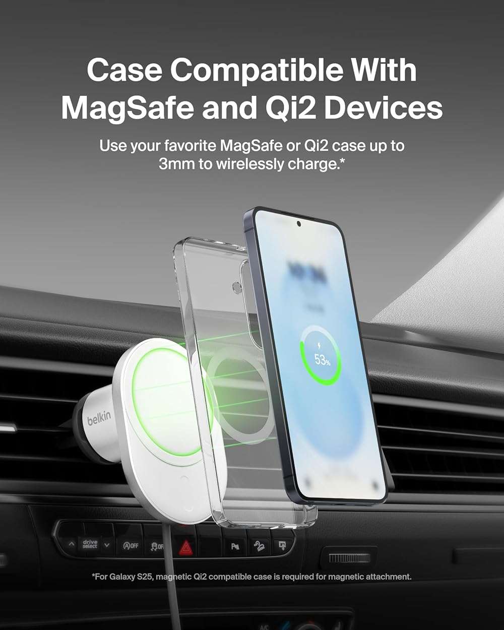 Belkin MagSafe-Compatible Wireless Car Charger 15W, Fast Charging Wireless Charger - Powerful Magnetic Vent Holder for iPhone 17, 16, 15, 14, 13 Series, Pixel 10, Secure Car Phone Mount - White - Image 9