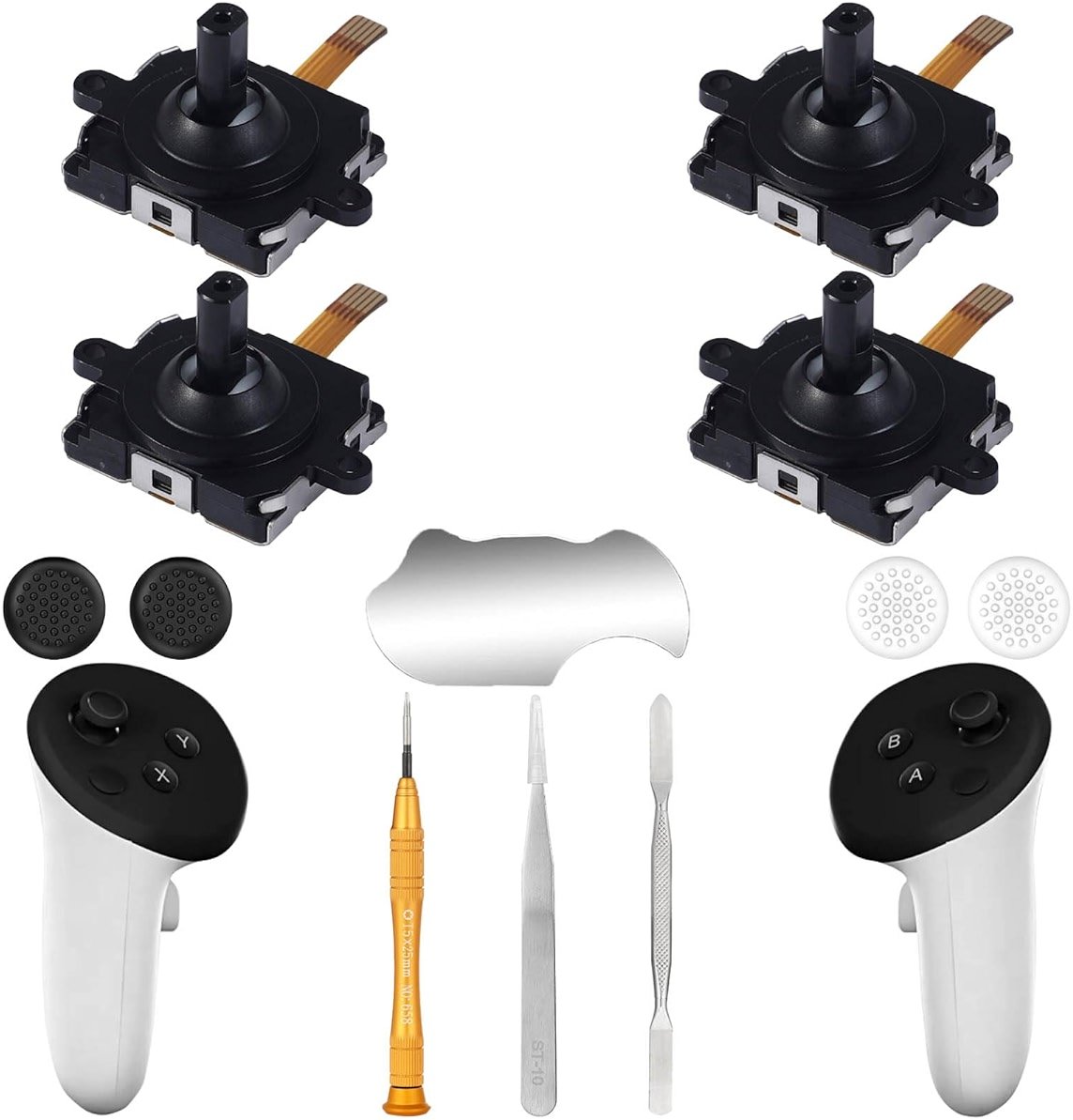 Ikpek 4 Pack Joystick Replacement Kit for Meta Quest 3 Controller(12 in one), Repair Kit for Oculus Quest 3Controller, Include 4 Joysticks, 4 Thumbstick Grips, T5 Screwdriver, Tweezer, Pry Tool - Product Image