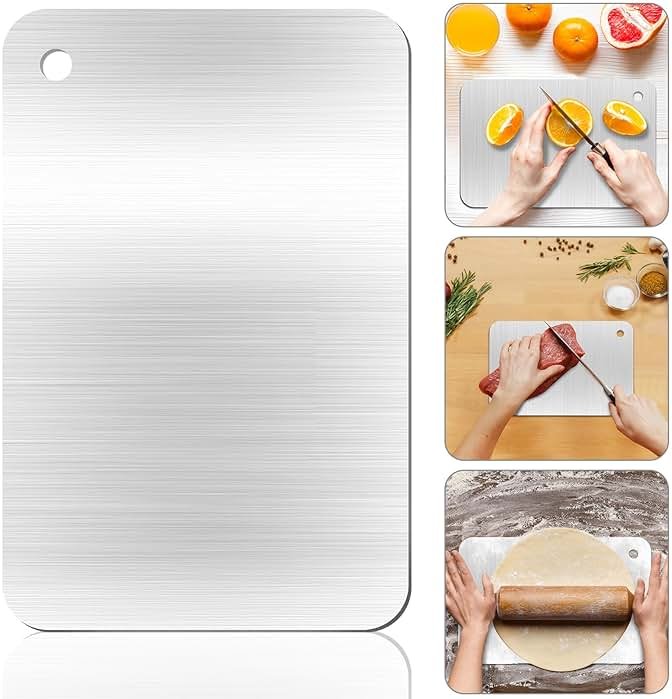 Stainless Steel Cutting Boards for Kitchen - Food Grade, Non-Stick Chopping Board for Meat, Fruit, Vegetables - Dishwasher Safe (12 x 8 in) - Product Image