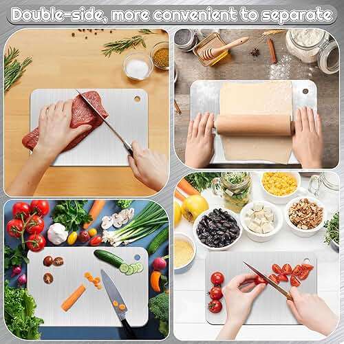 Stainless Steel Cutting Boards for Kitchen - Food Grade, Non-Stick Chopping Board for Meat, Fruit, Vegetables - Dishwasher Safe (12 x 8 in) - Image 4