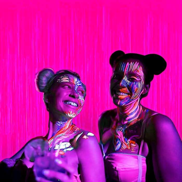 Mega-L Glow in The Dark Party Supplies, 2 Pack Neon Party Decorations 3.3 x 6.6 ft Fluorescent Macaron Fuchsia Tinsel Foil Fringe Curtains, Photo Booth Prop Backdrop Streamer, Birthday Party Decor - Image 7