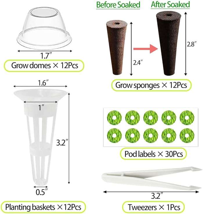 67 Seed Pod Kit for Aerogarden, Hydroponics Accessories for System Compatible with Hydroponics Supplies from All Brands, 12 Grow Sponges, 12 Grow Baskets, 12 Domes, 30 Pod Labels, 1 Tweezer (67 Pcs) - Image 2