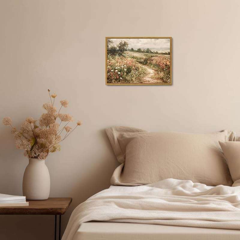 OIQArtOIQ Framed Canvas Wall Art,Vintage Decor,Landscape Nature Country Wildflower Paintings Farmhouse Pictures Modern Artwork Rustic Fall Flower Prints Cottagecore Office Living Room Bedroom Bathroom - Image 2