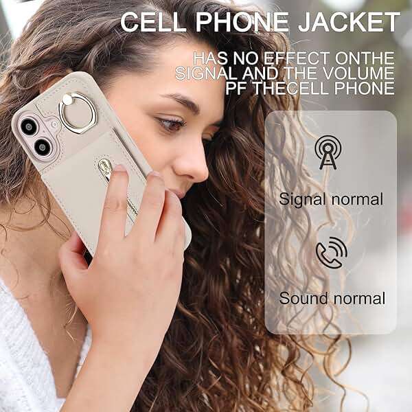 Jcxtrombulous Crossbody Wallet Case for iPhone 16 with Lanyard Strap Card Slot Holder RFID Blocking Ring Kickstand,Magnetic Flip Folio Zipper Purse Case, PU Leather Cover Handbag,Beige - Image 9